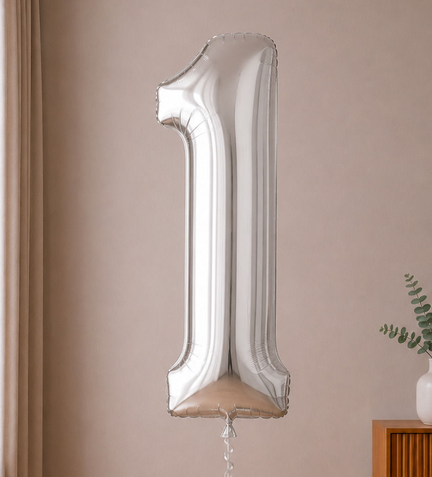 Foil balloon figure "Number" silver metallic from 0 to 9