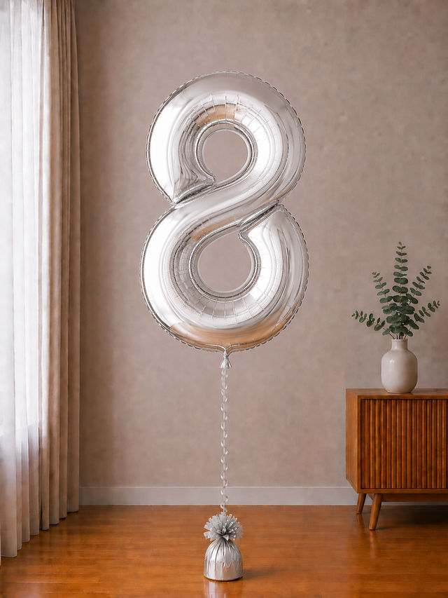 Foil balloon figure "Number" silver metallic from 0 to 9