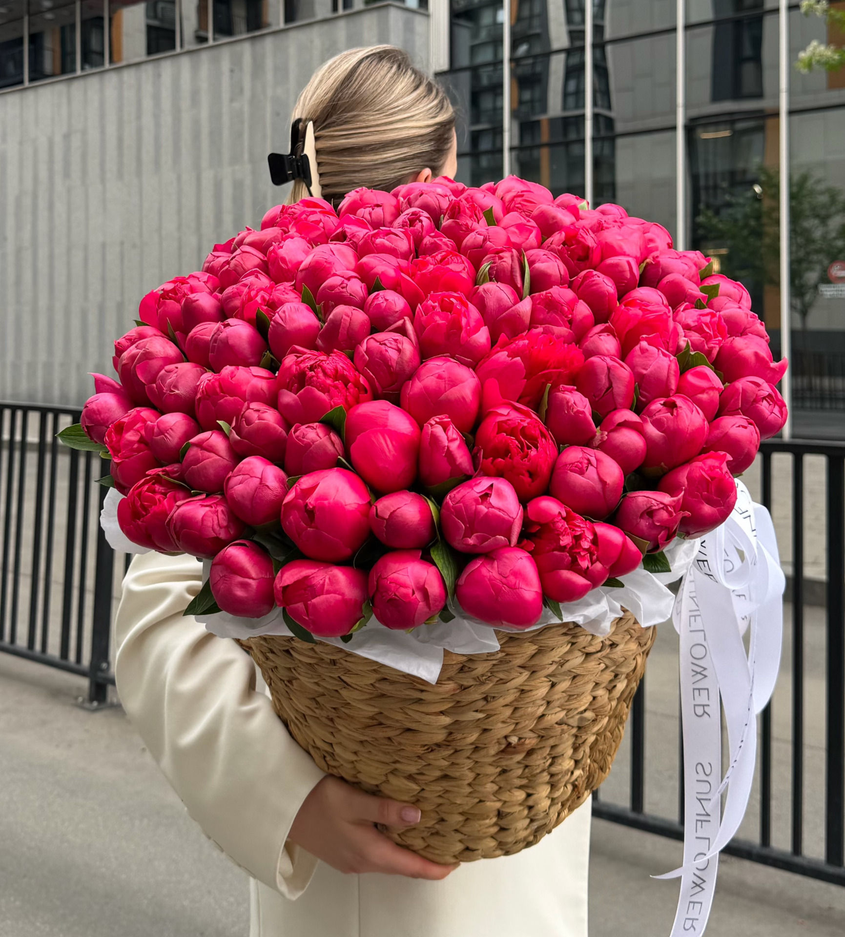 Basket of peonies Belgravia