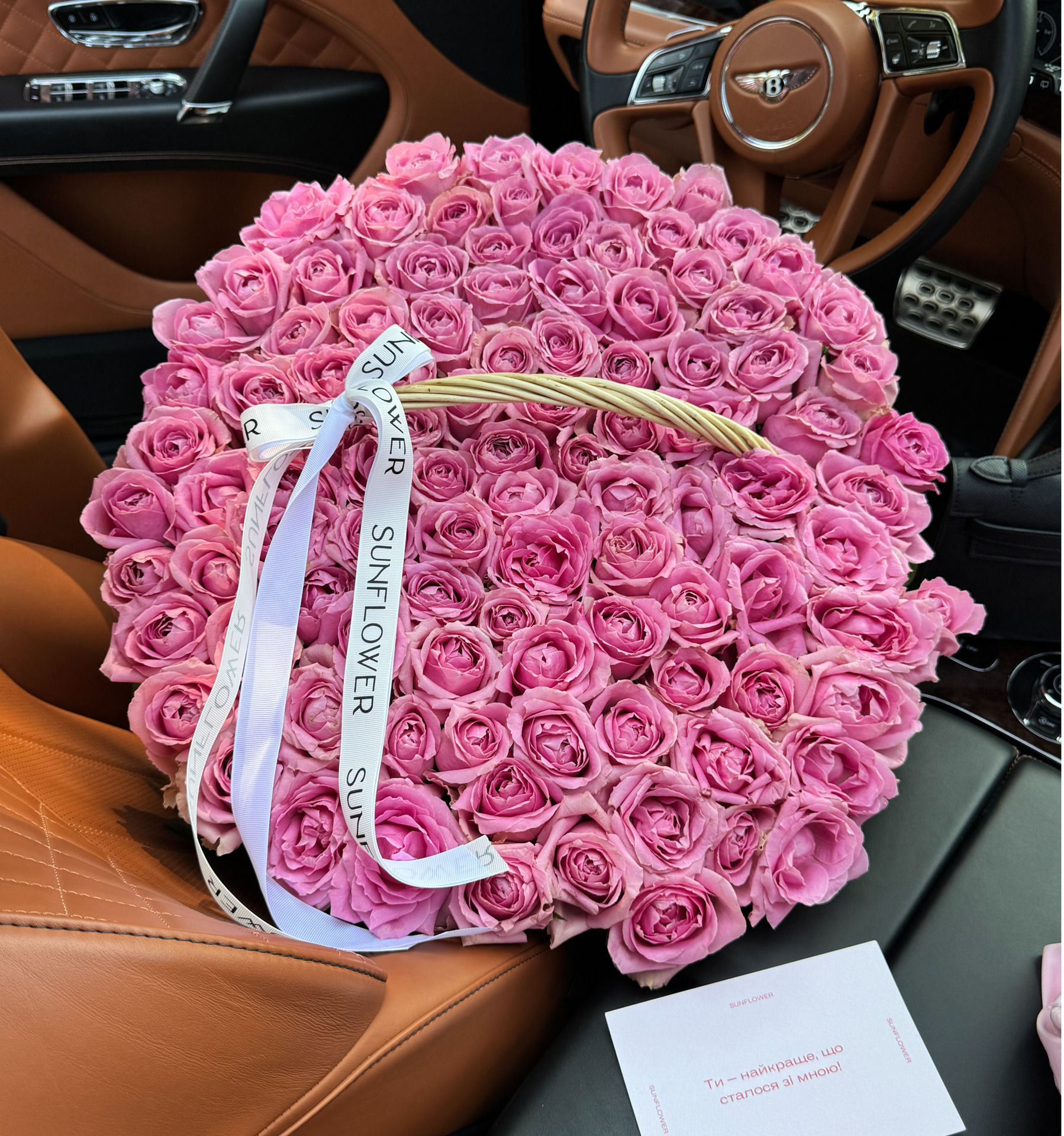 101 Pink Wham Roses in a Basket