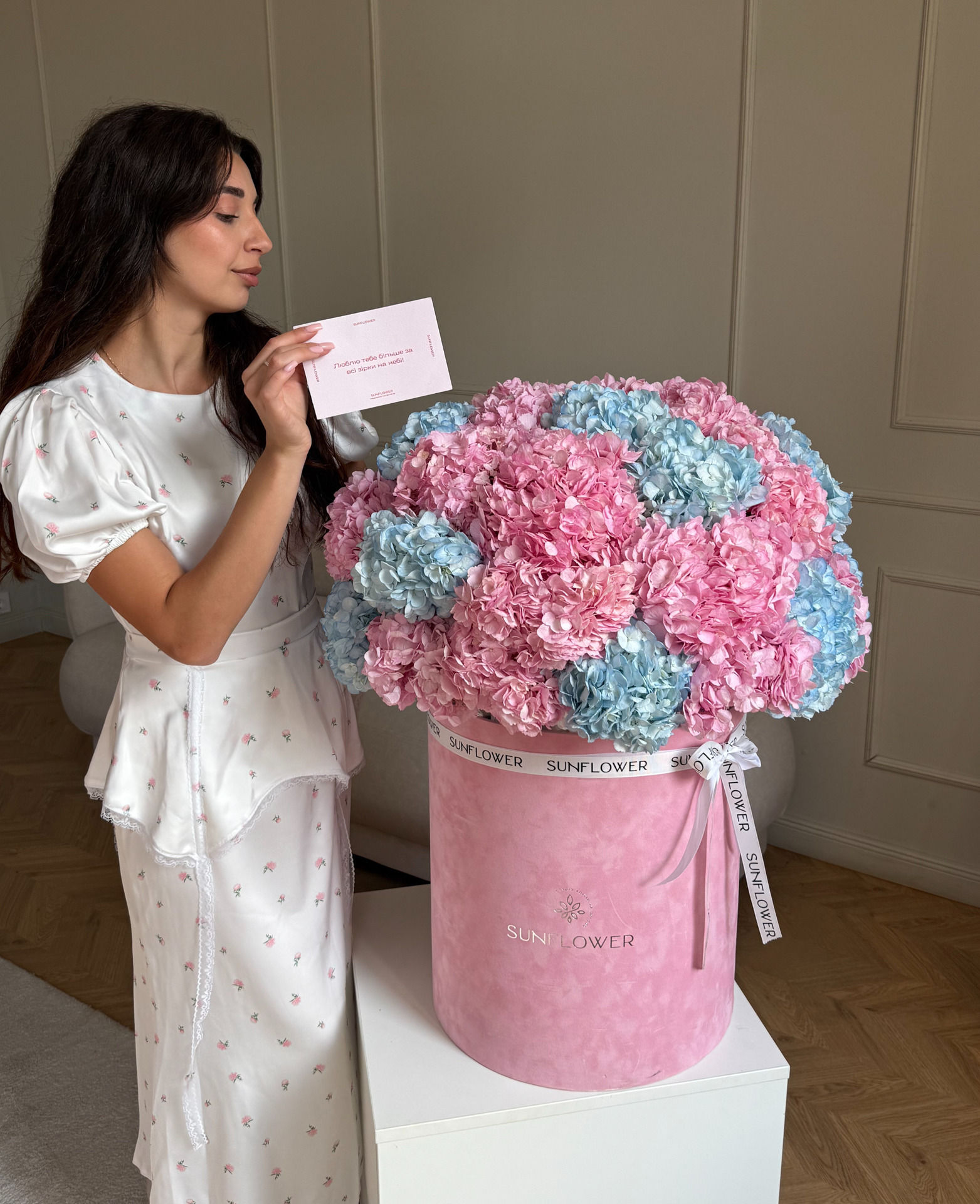 Pink & Blue Hydrangeas in a Box
