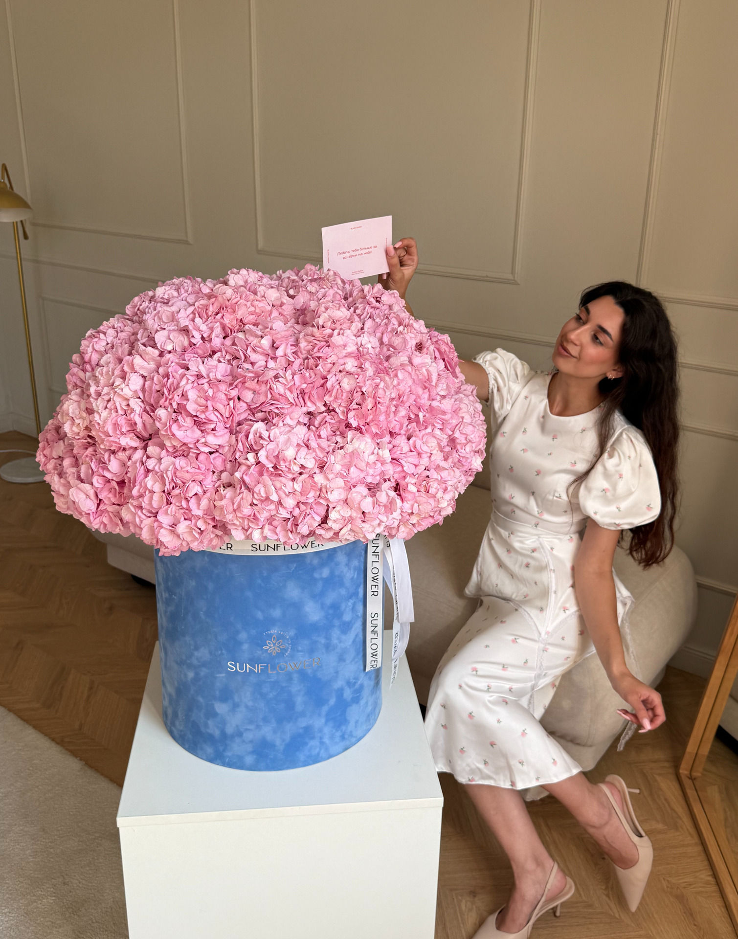 Pink Hydrangeas in a Box