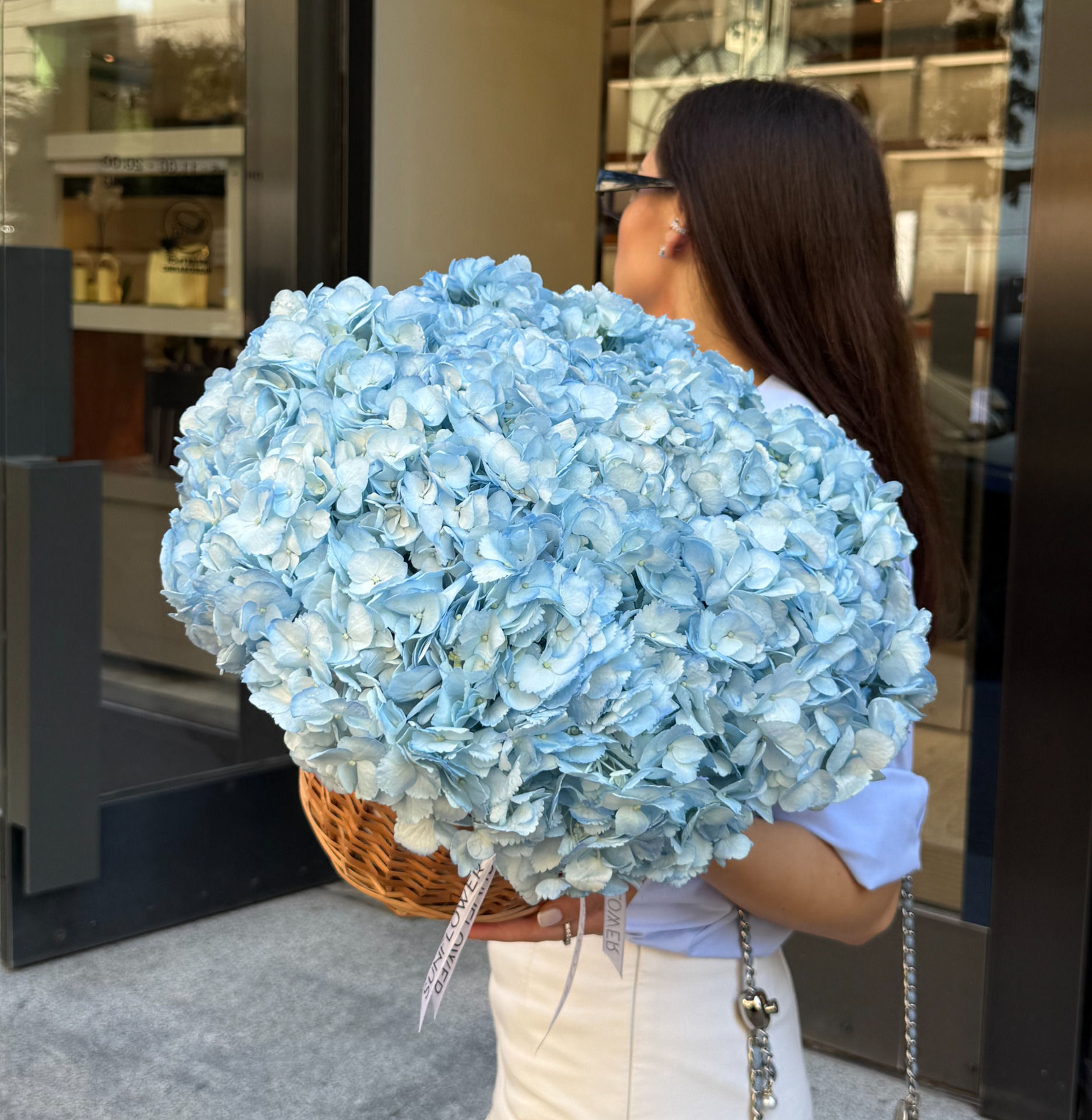 Blue Hydrangea Basket Arrangement