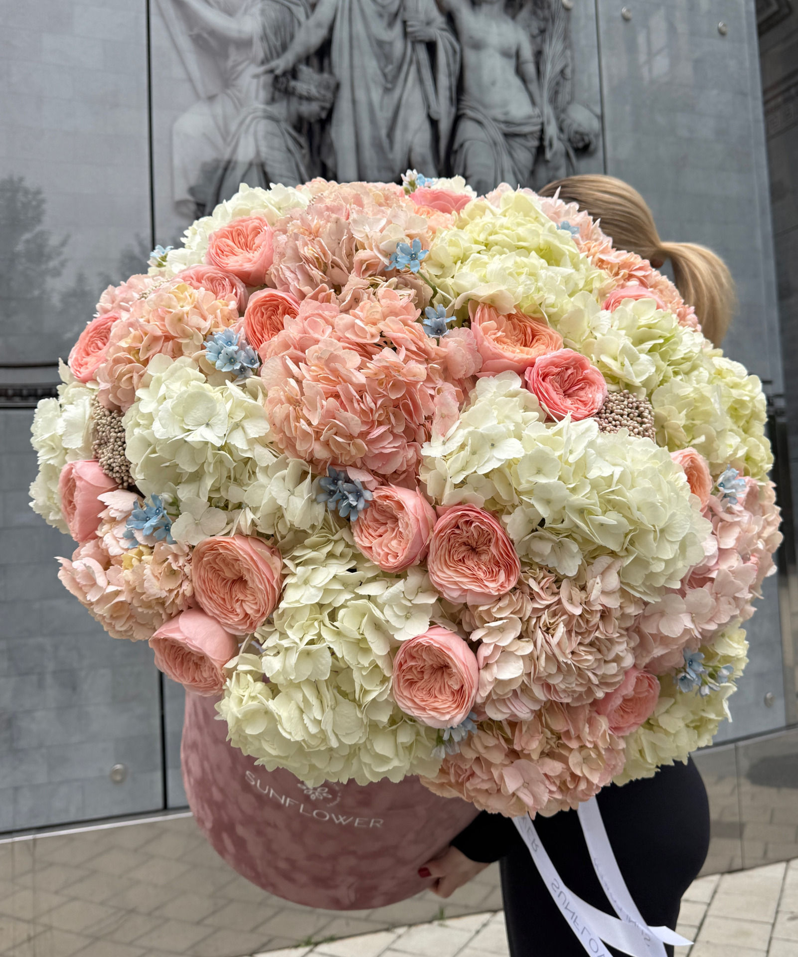 Box M with peony roses and mixed hydrangeas