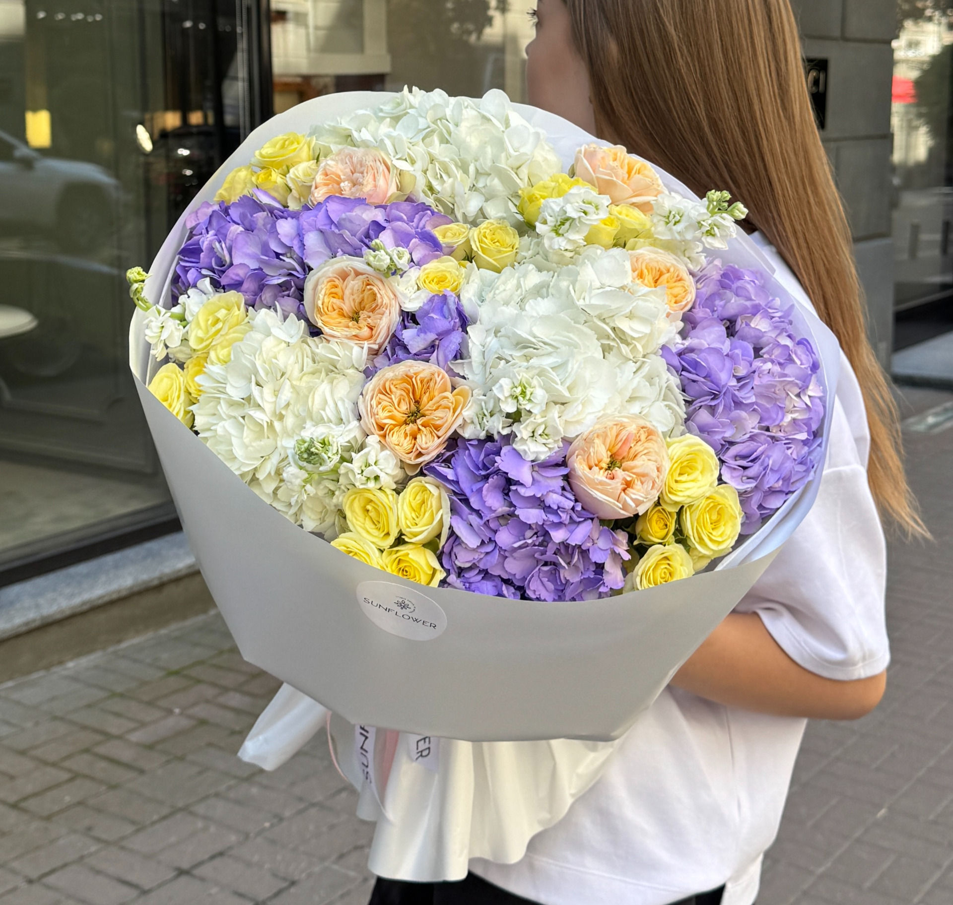 Bouquet with Hydrangeas, Roses & Stock
