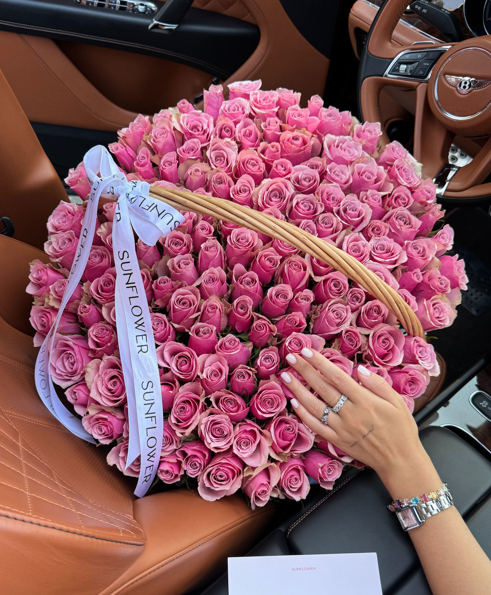 151 Pink Athena Royale Roses in a Basket
