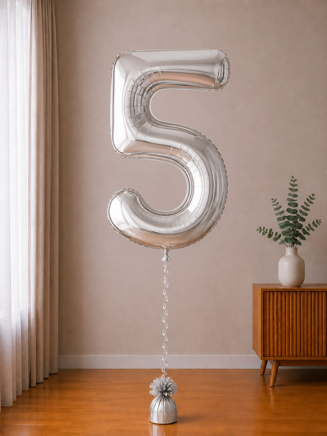 Foil balloon figure "Number" silver metallic from 0 to 9