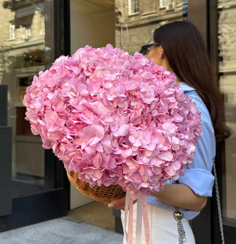 Pink Hydrangea Basket Arrangement