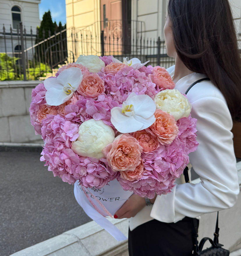 Flower Box with Hydrangeas, Peonies & Orchids