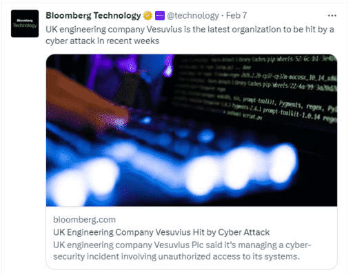 Cybersecurity Attack On UK Engineering Company Vesuvius