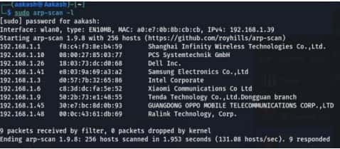 sudo arp scan 1