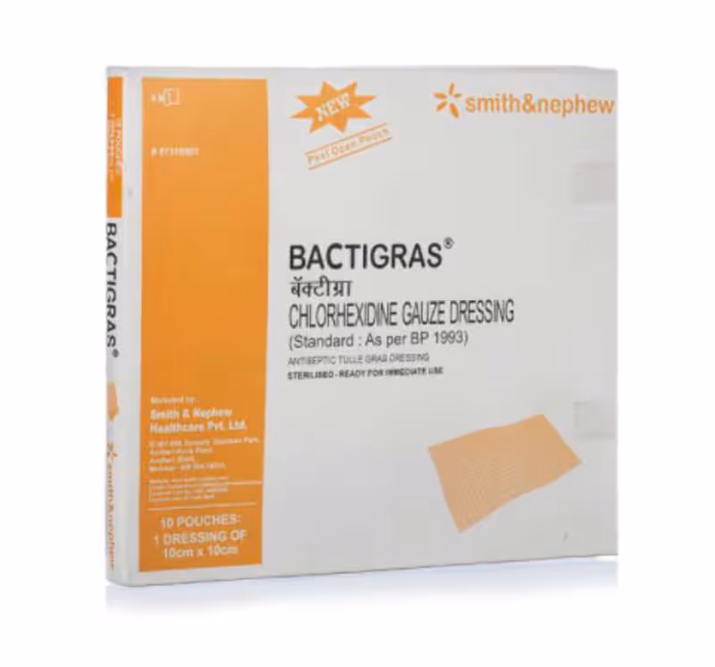 Smith & Nephew Bactigras Antiseptic Dressing - 10cm x 10cm Pack of 10 Pieces