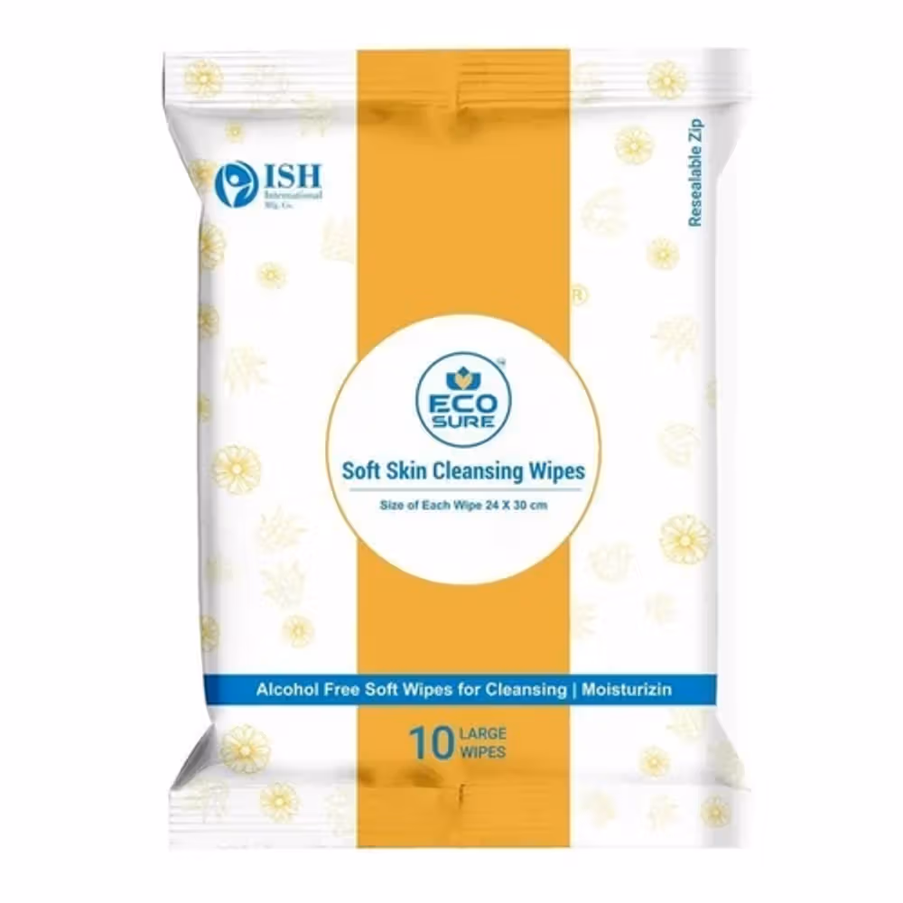 10 x  EcoSure Adult Wipes ZIP Lock - Large Pack of 10 Wipes