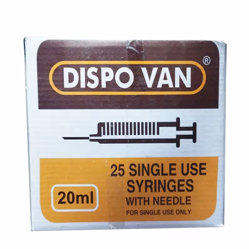 HMD Dispovan 20ml  Syringe with Needle - 22G x 1.25Inch Pack of 25