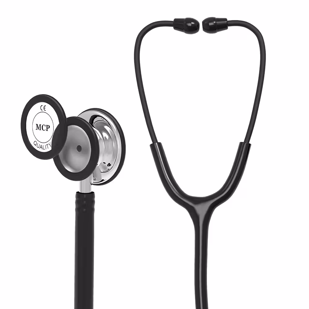 MCP ELITE ST-EL03 Silver Shine Stethoscope - Black tube with Stainless Steel Chestpiece