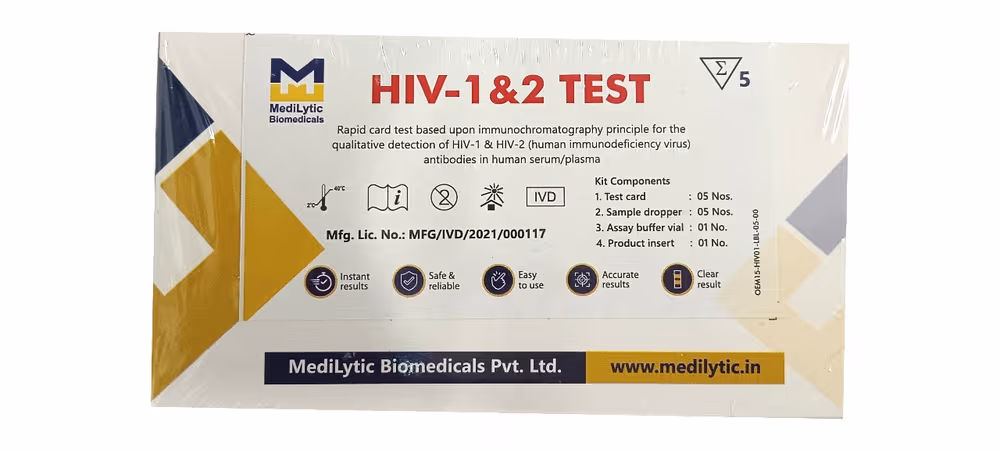 Medilytic HIV 1&2 Antibodies Rapid Card - Pack of 5 Test