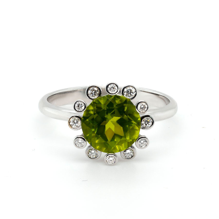  Inel Aur 18k, Peridot 2.50 ct, Diamante 0.16 ct 1