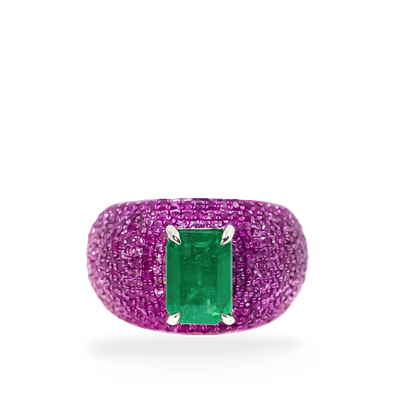  Inel Aur Alb 18k, Smarald 2.53 ct, Safire Roz 2.24 ct 1
