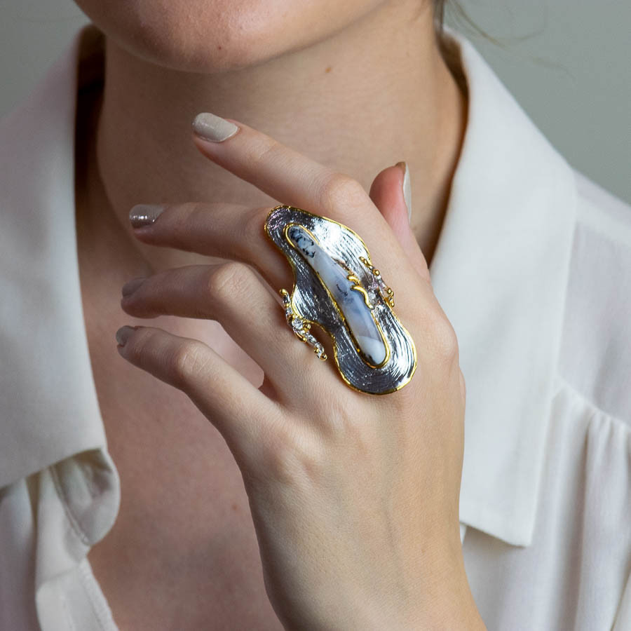  Inel Argint 925, Opal Dendritic 2