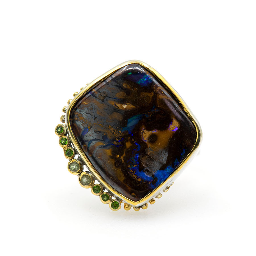  Inel Argint 925, Opal Boulder, Tsavorite, Safire 1