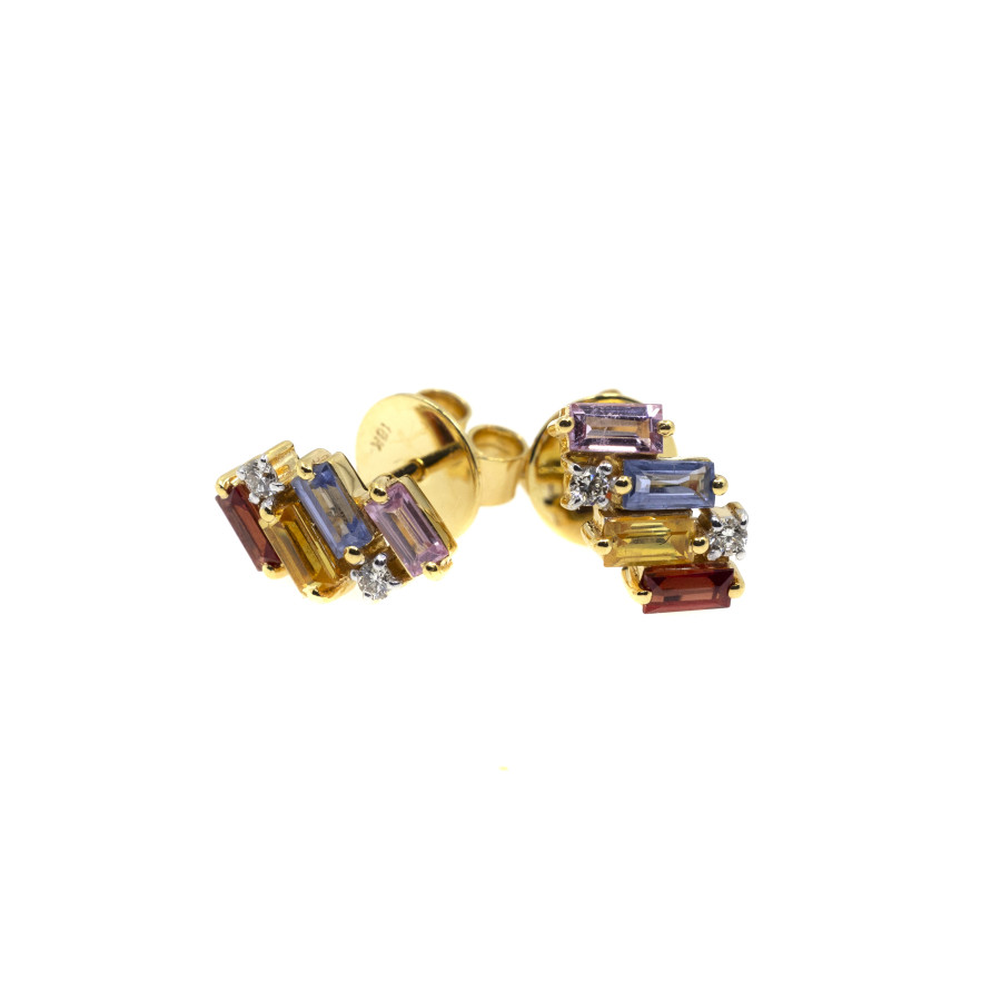  Cercei Aur 18k, Safire Fancy 1.20 ct, Diamante 0.08ct 3