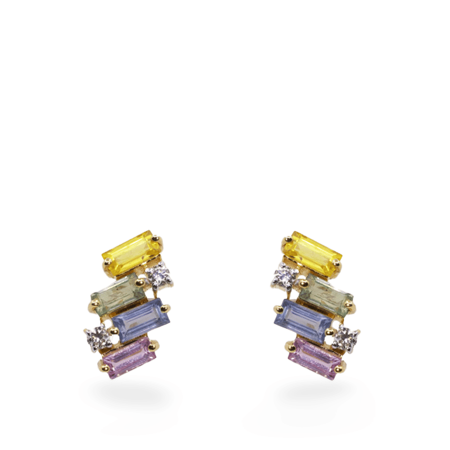  Cercei Aur 18k, Safire Fancy 1.20 ct, Diamante 0.08ct 1