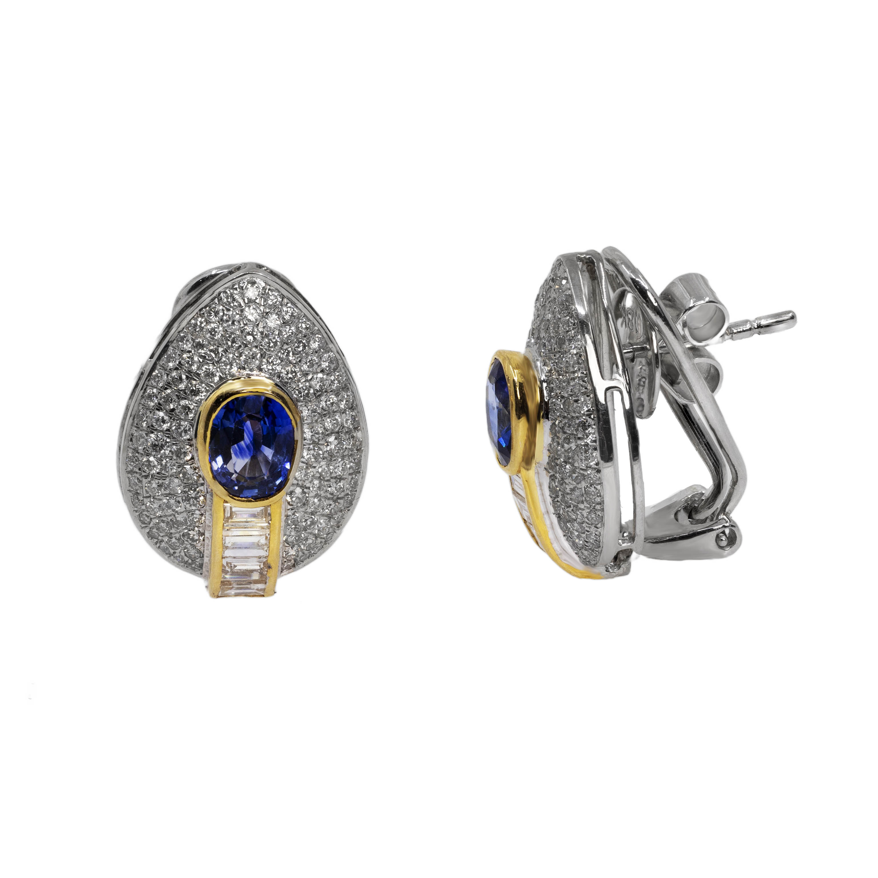  Cercei Aur Alb 18k,Safire Ceylon 1.81 ct, Diamante 1.37 ct 2
