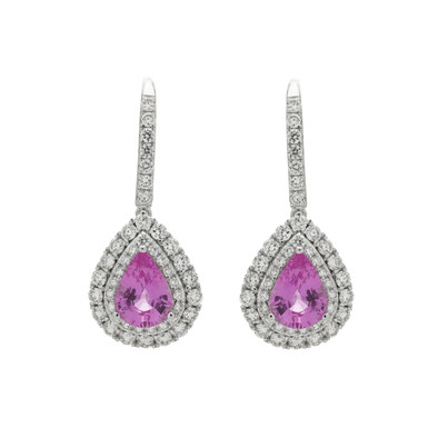  Cercei Aur Alb 18k, Safire Roz 2.30 ct, Diamante 1.36 ct 1