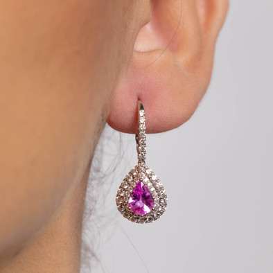  Cercei Aur Alb 18k, Safire Roz 2.30 ct, Diamante 1.36 ct 2