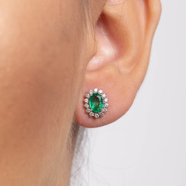 Cercei Aur Alb 18k, Smarald 1.68 Ct, Diamante 0.59 Ct