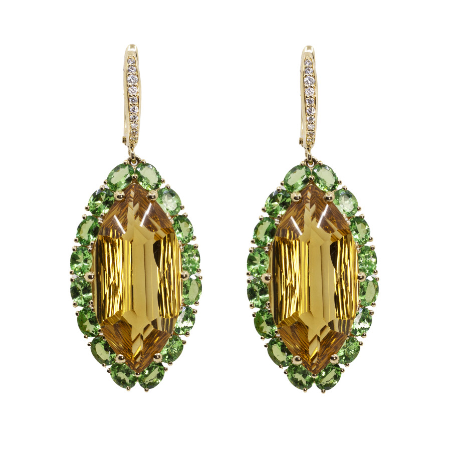  Cercei Aur 18k, Citrin 25.72 ct, Tsavorite 5.75 ct, Diamante 0.14 ct 1
