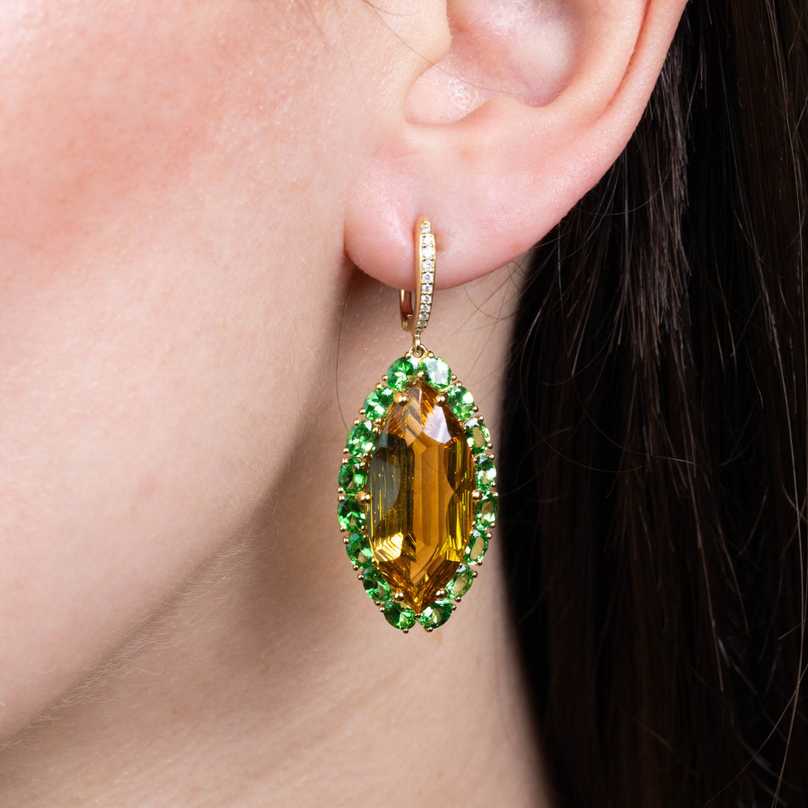  Cercei Aur 18k, Citrin 25.72 ct, Tsavorite 5.75 ct, Diamante 0.14 ct 2