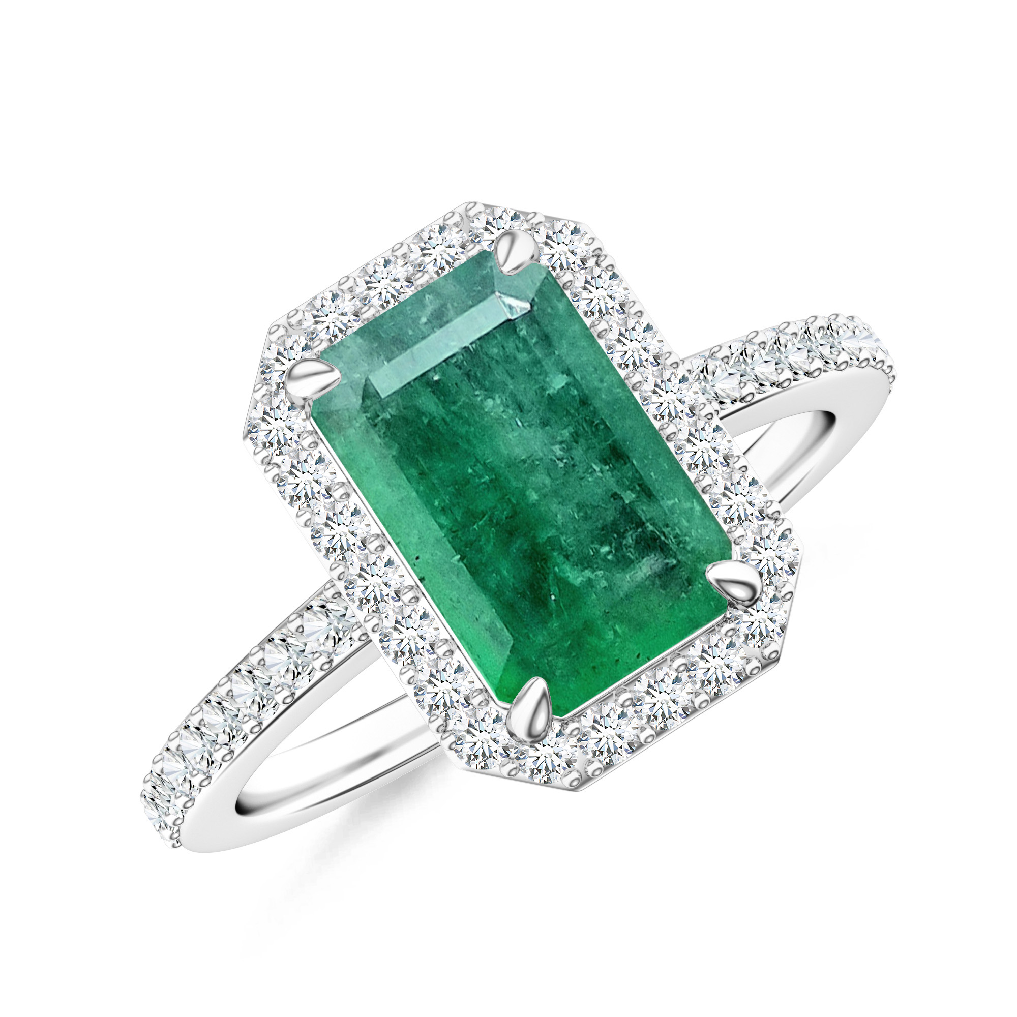  Inel Aur Alb 18k, Smarald 1.65 ct, Diamante 0.34 ct 1