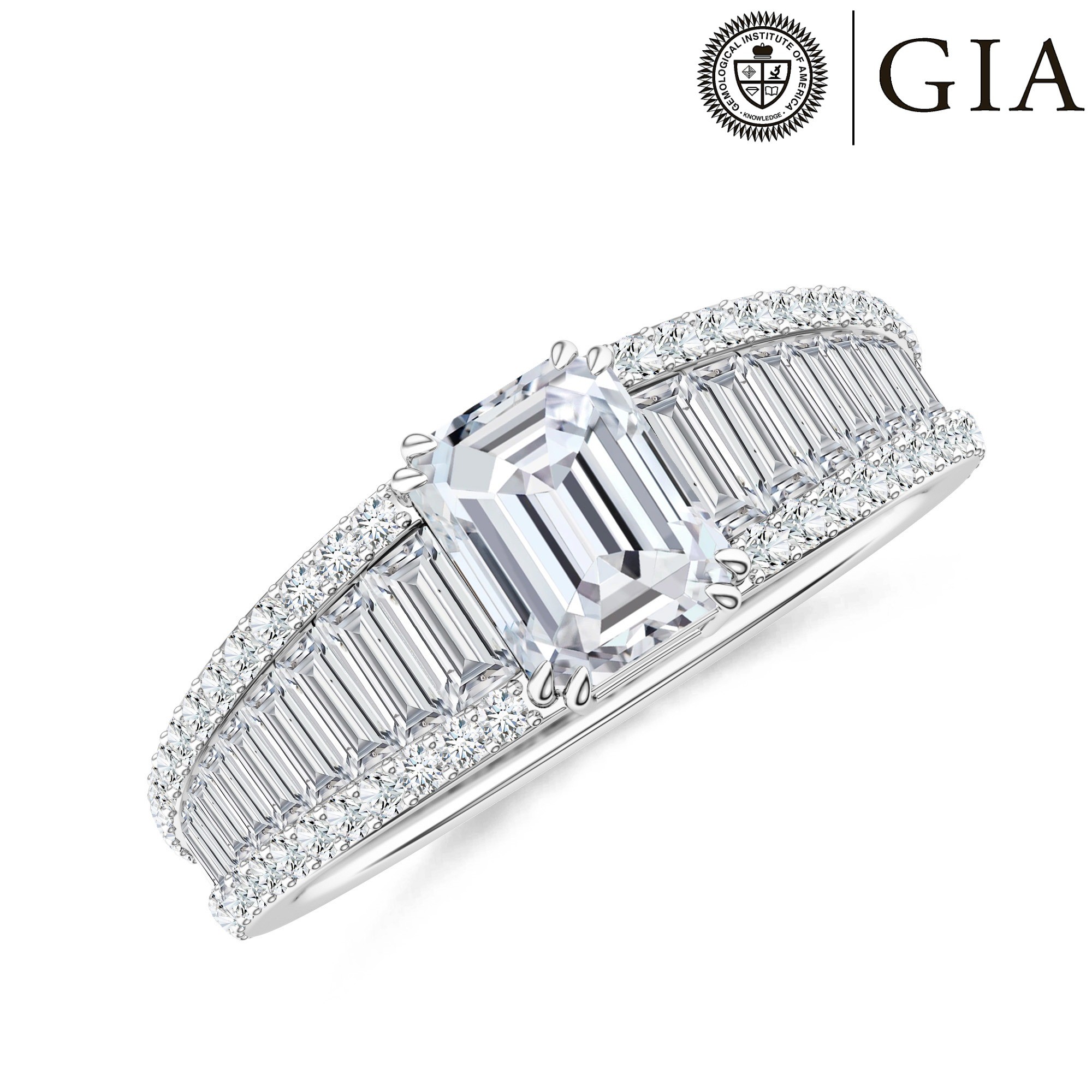  Inel Aur Alb 18k, Diamant Central 0.94 ct G/VS2, Diamante Laterale 1 ct 1