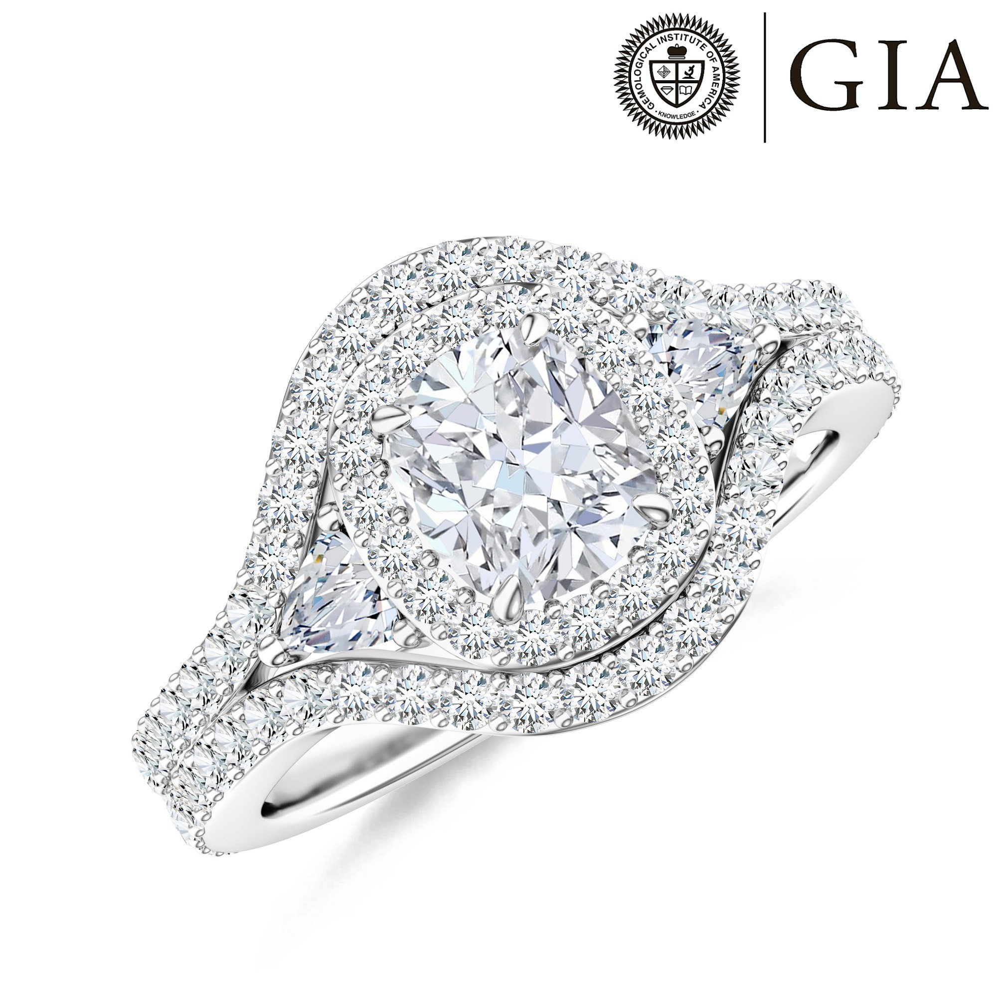  Inel Aur Alb 18k, Diamant Central 0.90 ct G/VVS2, Diamante Laterale 0.87 ct 1