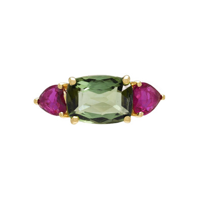  Inel Aur Galben 14k, Turmalina 2.00 ct, Rubin 0.70 ct 1