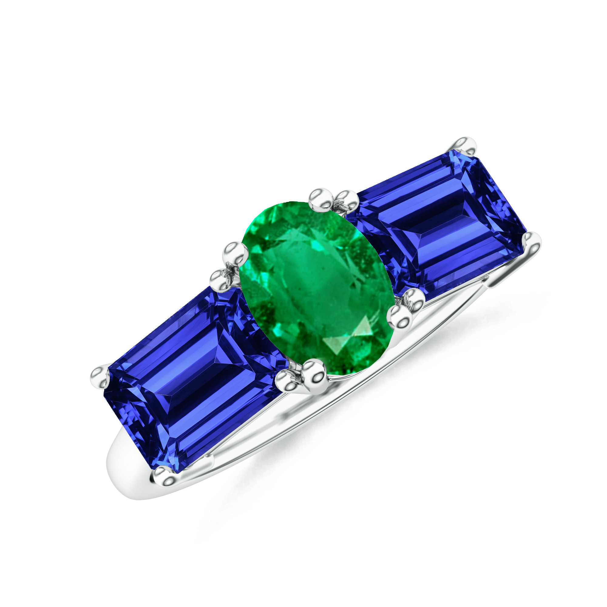  Inel Aur Alb 14k, Tanzanit 1.95 ct, Smarald 0.90 ct 1