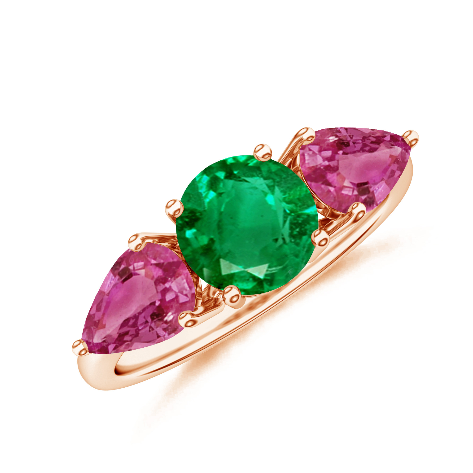  Inel Aur Roz 14k, Smarald 1.30 ct, Safir Roz 1.51 ct 1
