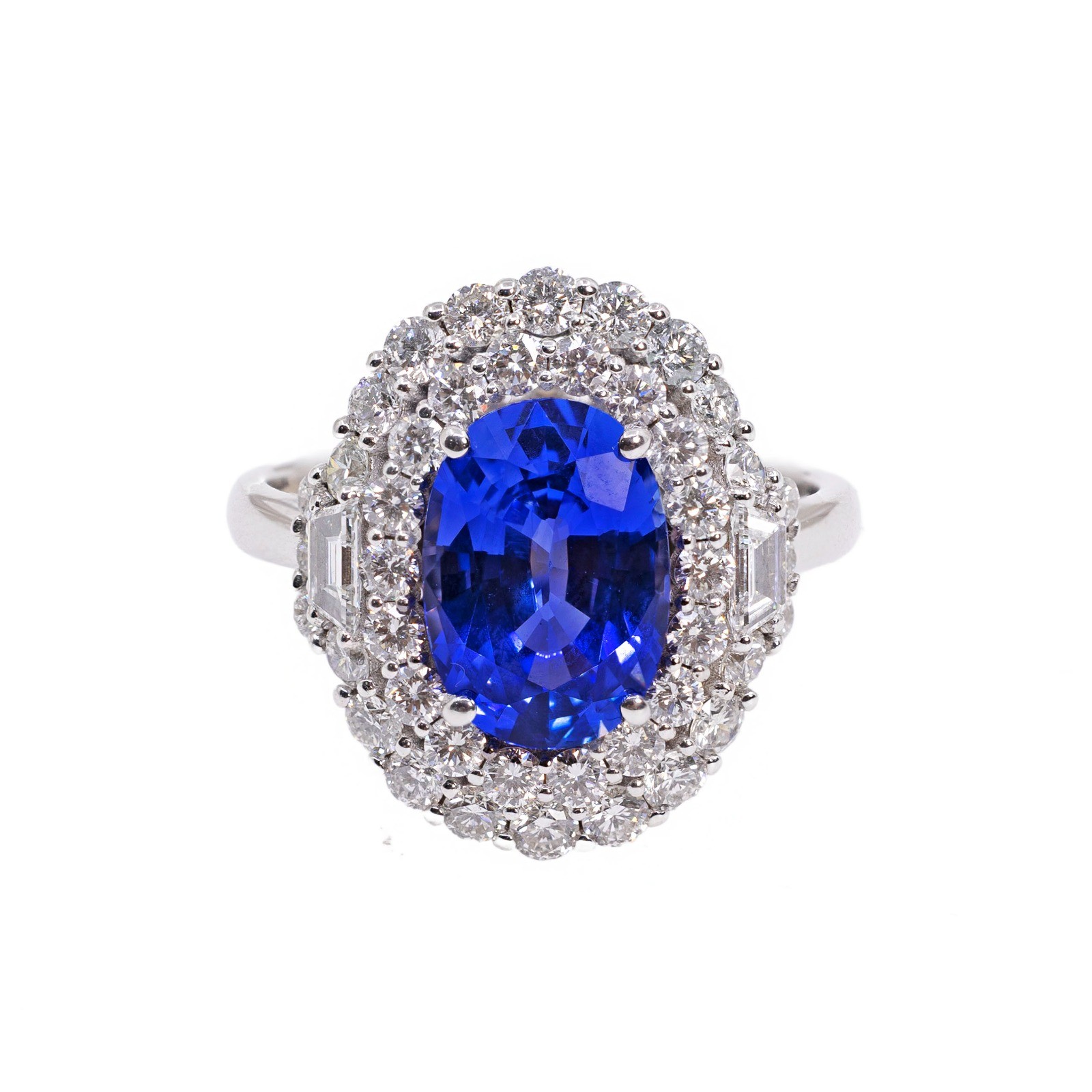  Inel Aur Alb 18k, Safir 3.13 ct, Diamante 1.31 ct 1