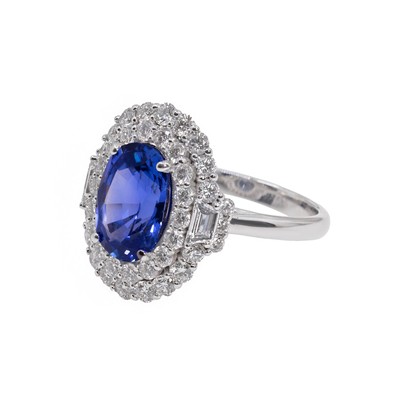  Inel Aur Alb 18k, Safir 3.13 ct, Diamante 1.31 ct 2