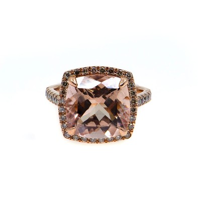  Inel Aur Roz 18k, Morganit  6.20 ct,  Diamante Champagne 0.68 ct 