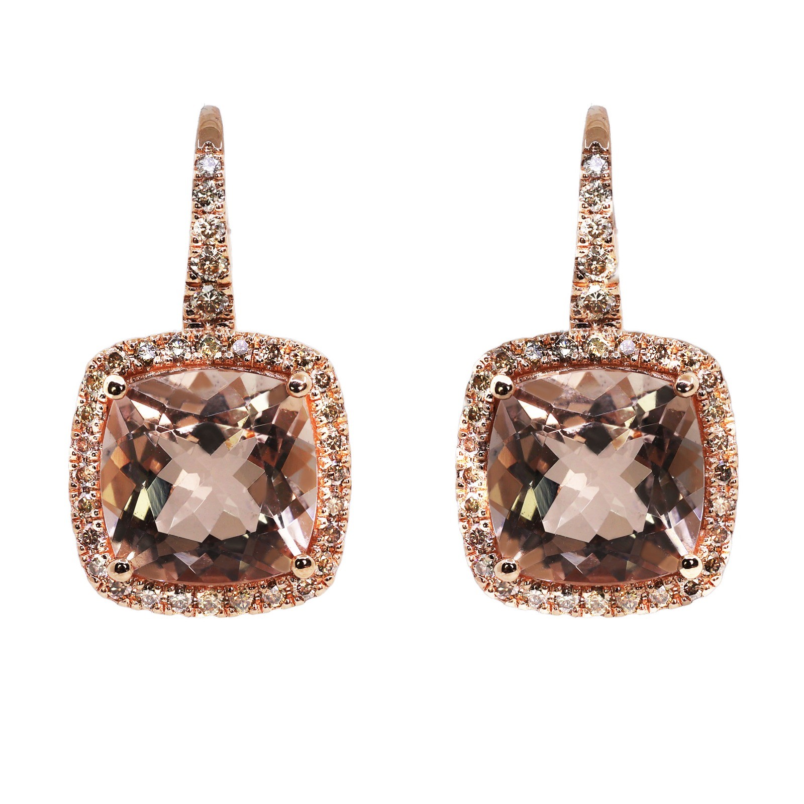  Cercei Aur Roz 18k, Morganite 7.10 ct, Diamante Champagne 0.66 ct 1