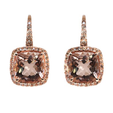  Cercei Aur Roz 18k, Morganite 7.10 ct, Diamante Champagne 0.66 ct 1