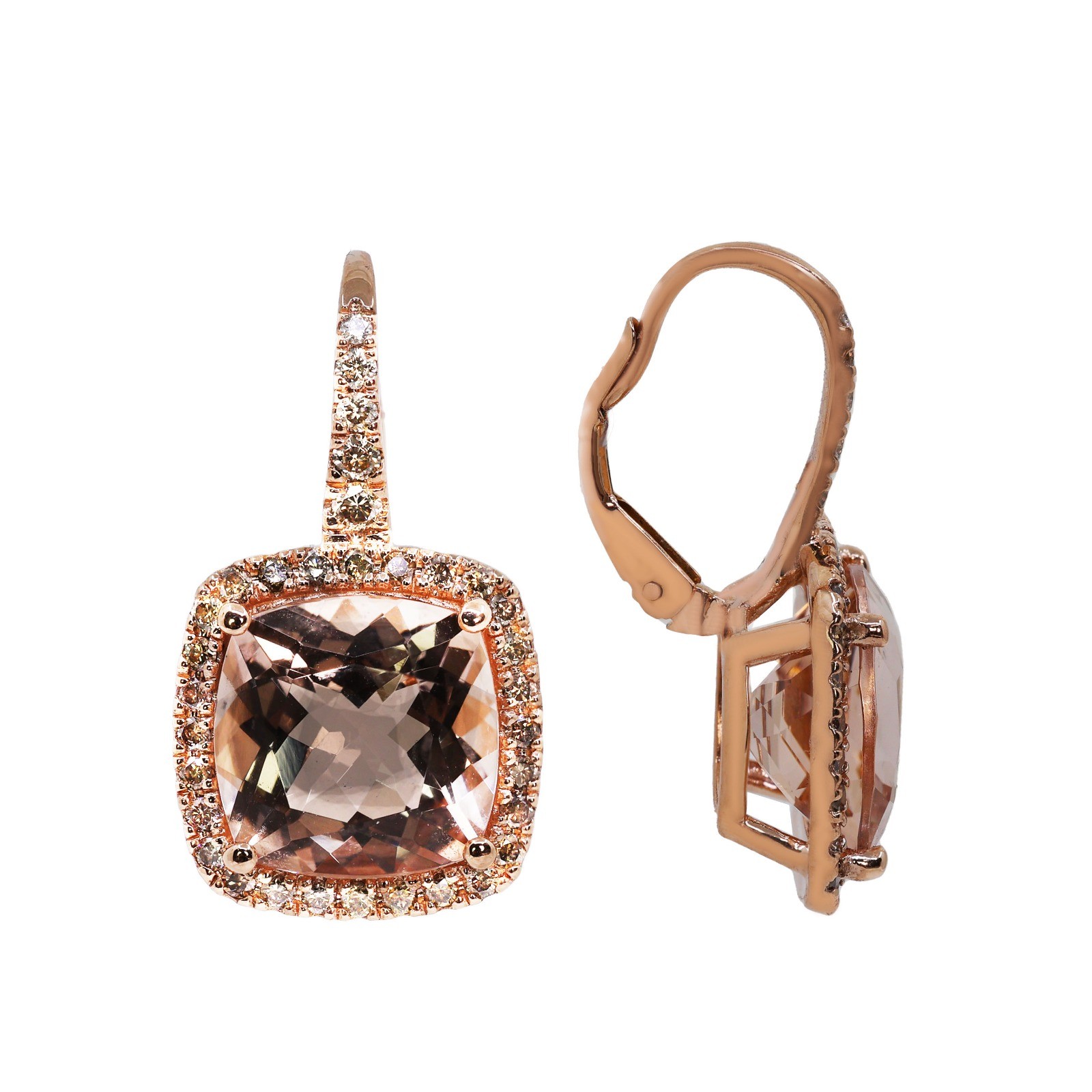  Cercei Aur Roz 18k, Morganite 7.10 ct, Diamante Champagne 0.66 ct 2