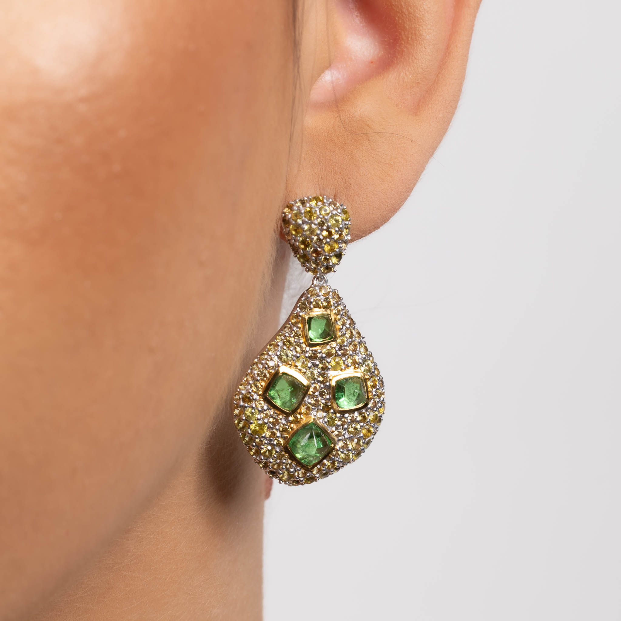  Cercei Argint 925, Tsavorite 9.13 ct, Safire 6.50 ct 2