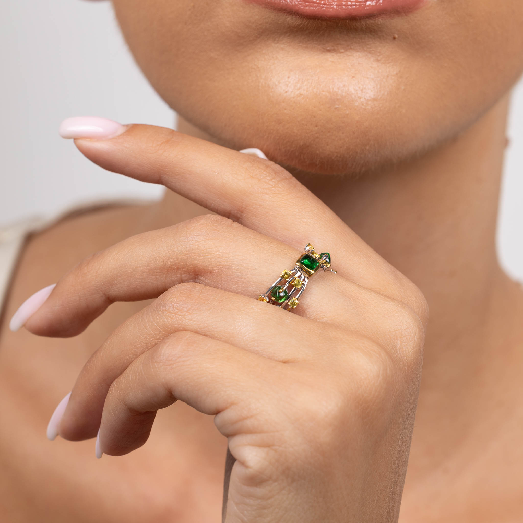  Inel Argint 925, Tsavorite 1.50 ct, Safire 0.60 ct 2