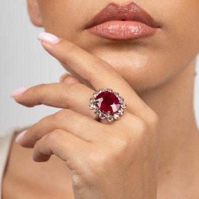  Inel Argint 925, Rubin 10.05 ct, Spinel 2.25 ct 2