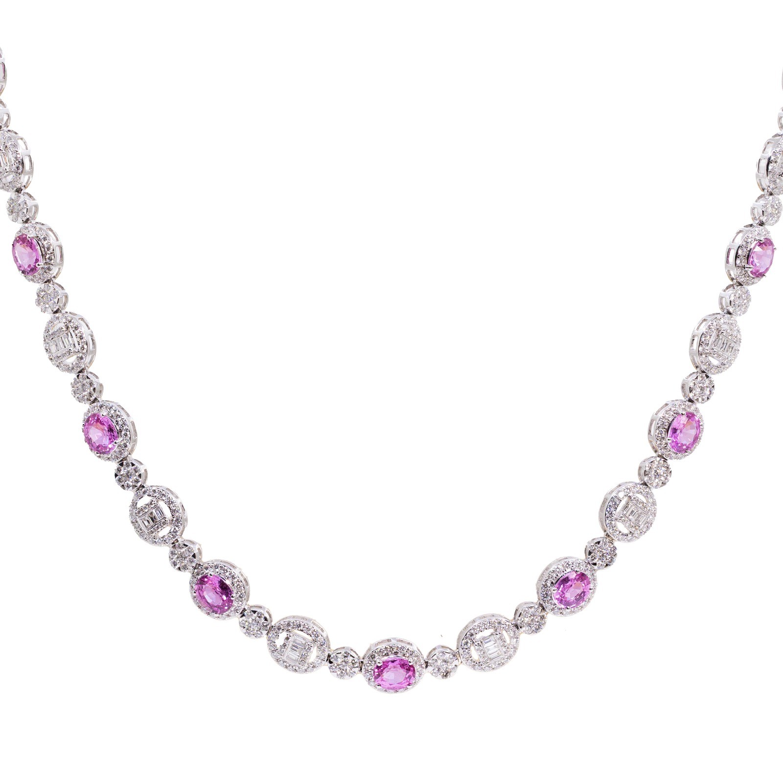  Colier Aur Alb 18k, Safire Roz 7.15 ct, Diamante 4.66 ct 1