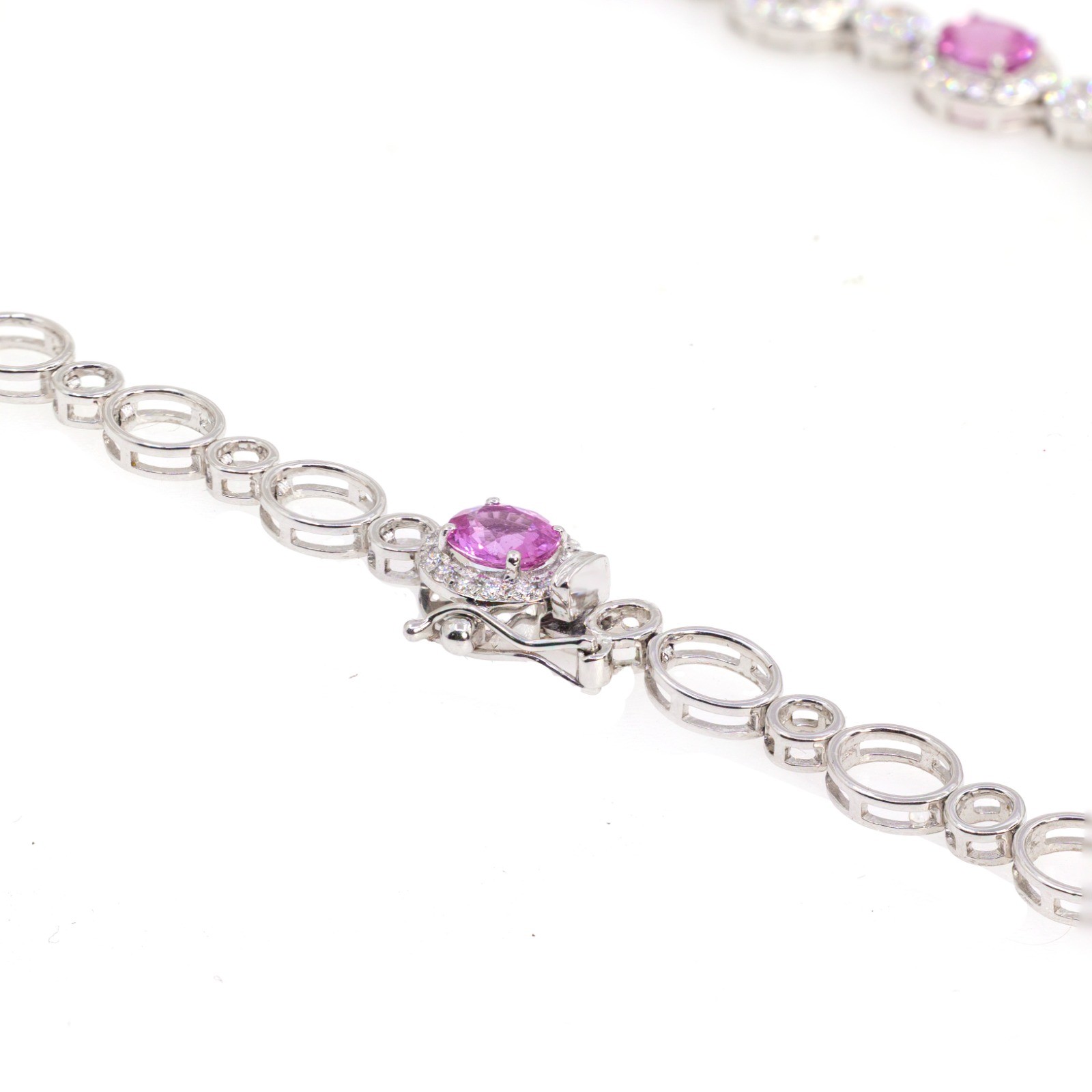  Colier Aur Alb 18k, Safire Roz 7.15 ct, Diamante 4.66 ct 3