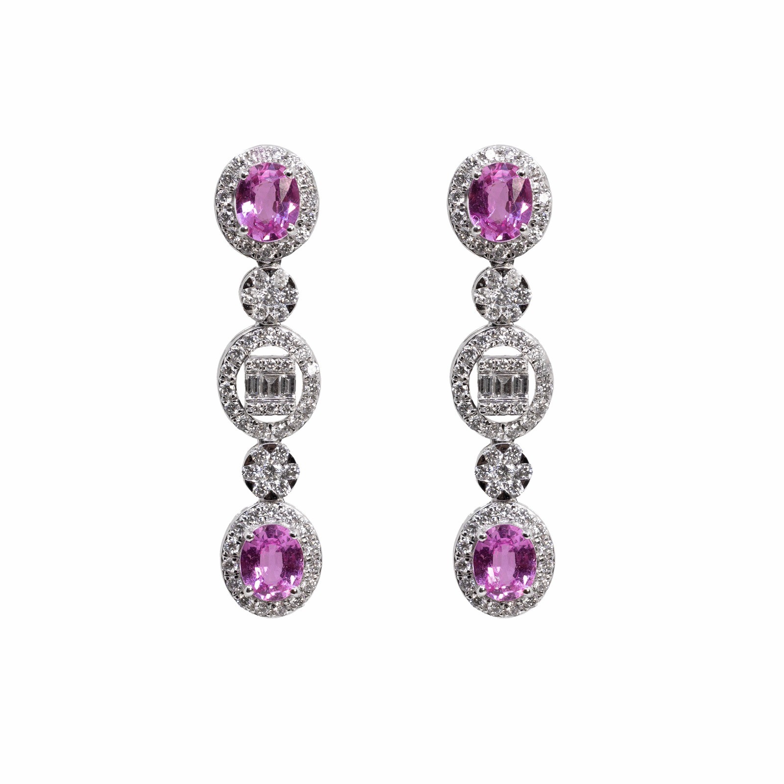 Cercei Aur Alb 18k, Safire Roz 2.65 ct, Diamante 1.45 ct 1